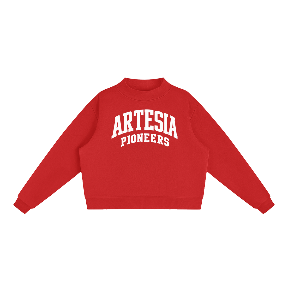 Basic 2 White Artesia Essential Fleece Mock-Neck Crew Sweatshirt (printed)