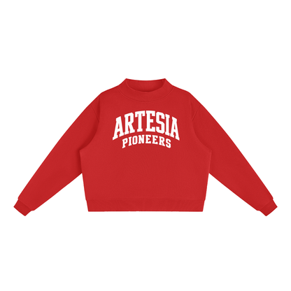 Basic 2 White Artesia Essential Fleece Mock-Neck Crew Sweatshirt (printed)