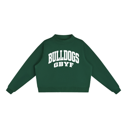 Basic 2 White Green Bulldogs Essential Fleece Mock-Neck Crew Sweatshirt