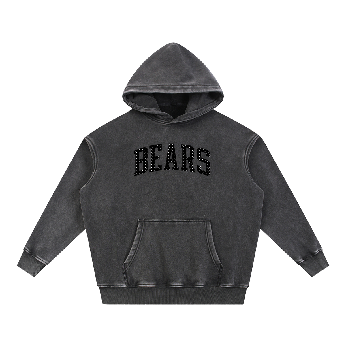 Black Polka Bears Snow Wash Fleece Oversize Hoodie