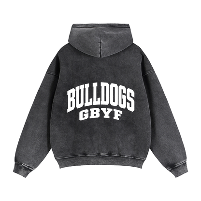 Basic 2 White Green Bulldogs Zip-Through Boxy Fleece Hoodie