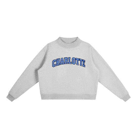 Gingham Charlotte Essential Fleece Mock-Neck Crew Sweatshirt