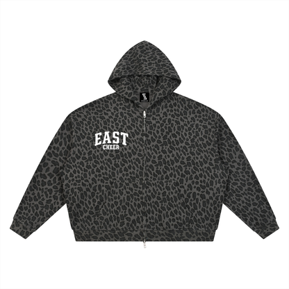 Unisex Leopard Print Waffle Full Zip Hoodie