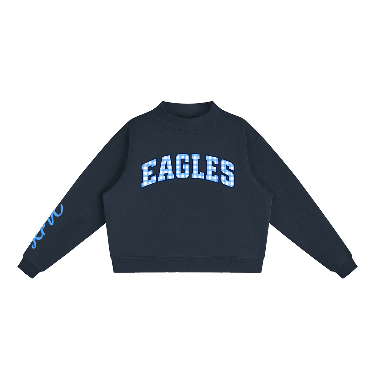 GINGHAM EAGLES Essential Fleece Mock-Neck Crew Sweatshirt