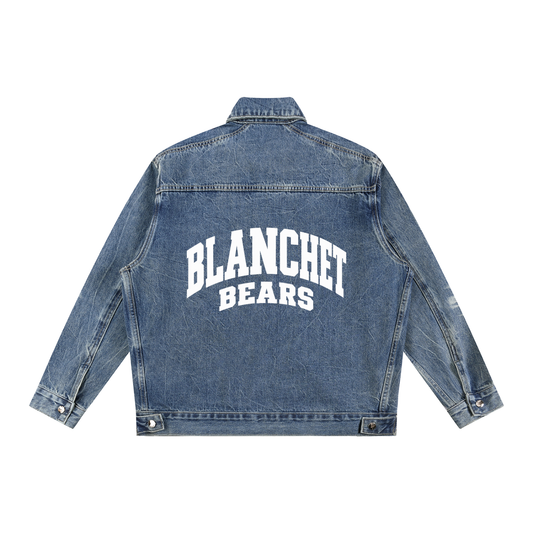 Basic 2 White Blanchet Vintage Wash Zip Up Denim Jacket