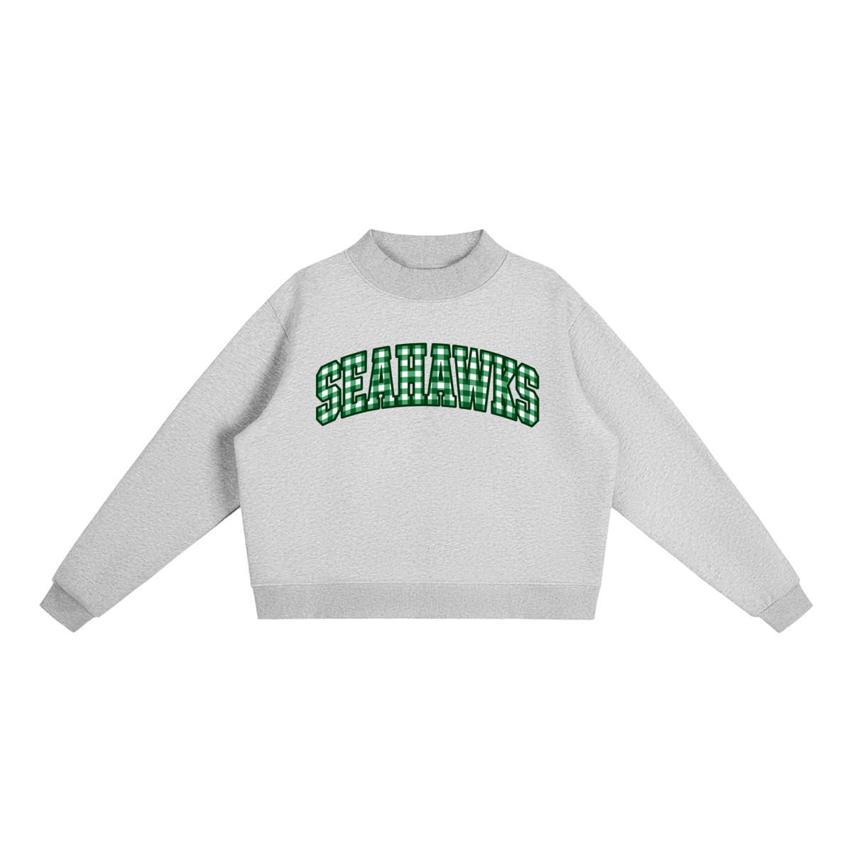 Gingham Seahawks Essential Fleece Mock-Neck Crew Sweatshirt (printed)