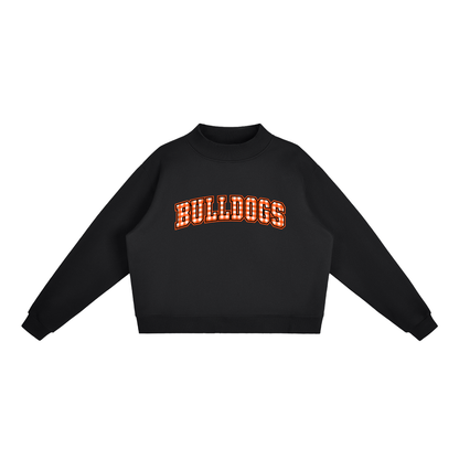 Gingham Green Bulldogs Essential Fleece Mock-Neck Crew Sweatshirt