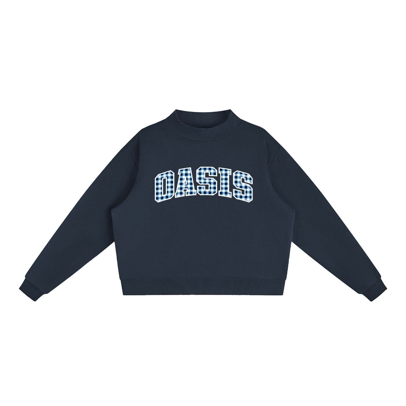Gingham Oasis Essential Fleece Mock-Neck Crew Sweatshirt