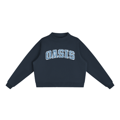 Gingham Oasis Essential Fleece Mock-Neck Crew Sweatshirt