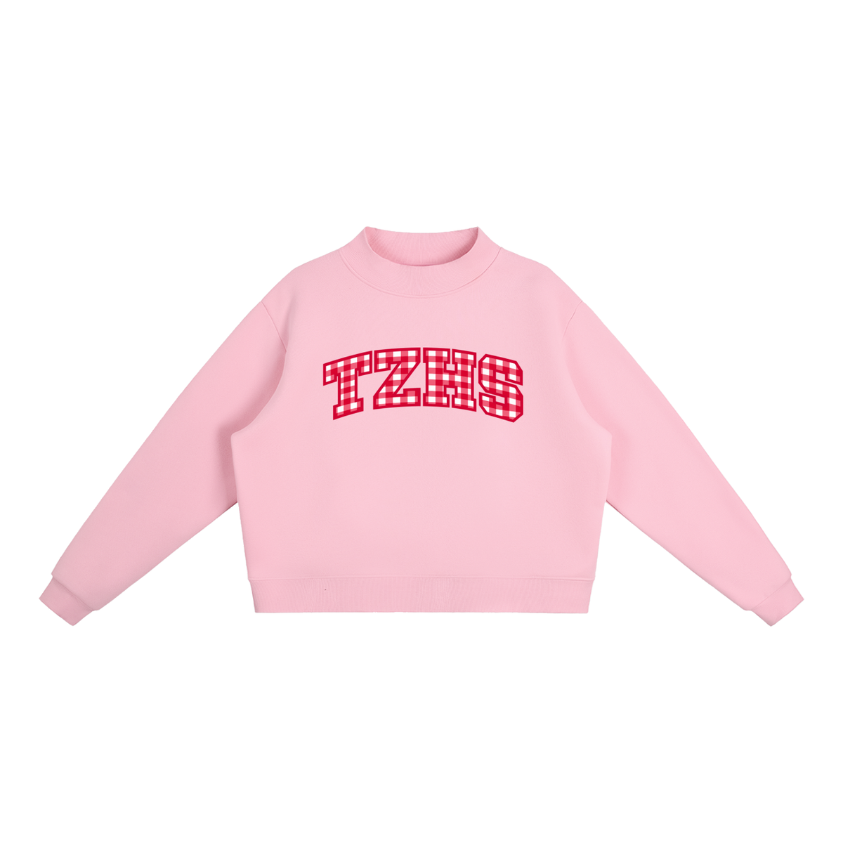 Gingham Tappan Zee Essential Fleece Mock-Neck Crew Sweatshirt (printed)