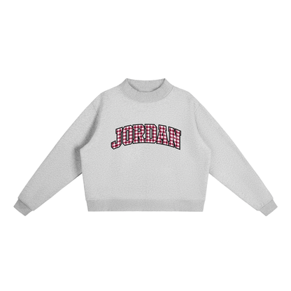 Gingham Jordan Essential Fleece Mock-Neck Crew Sweatshirt (printed)