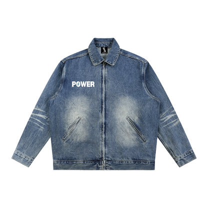 Vintage Wash Zip Up Denim Jacket