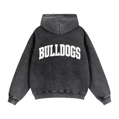 Basic 2 White Green Bulldogs Zip-Through Boxy Fleece Hoodie