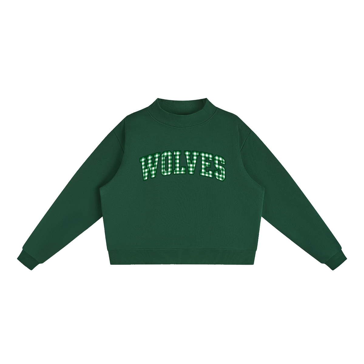 Gingham Green River Essential Fleece Mock-Neck Crew Sweatshirt (printed)