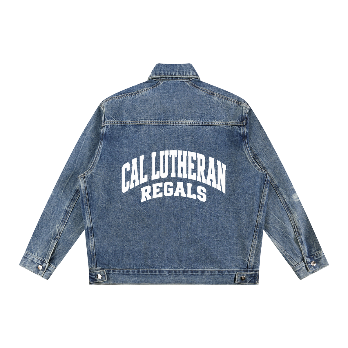 Basic 2 White Cal Lutheran Vintage Wash Zip Up Denim Jacket