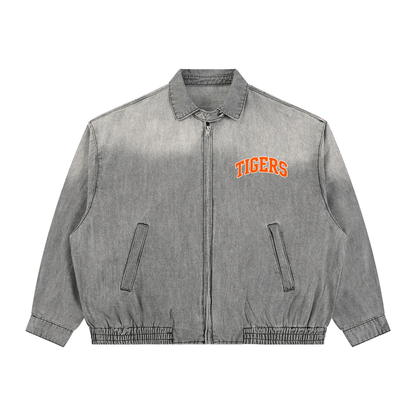 Unisex Vintage Wash Full-Zip Denim Jacket