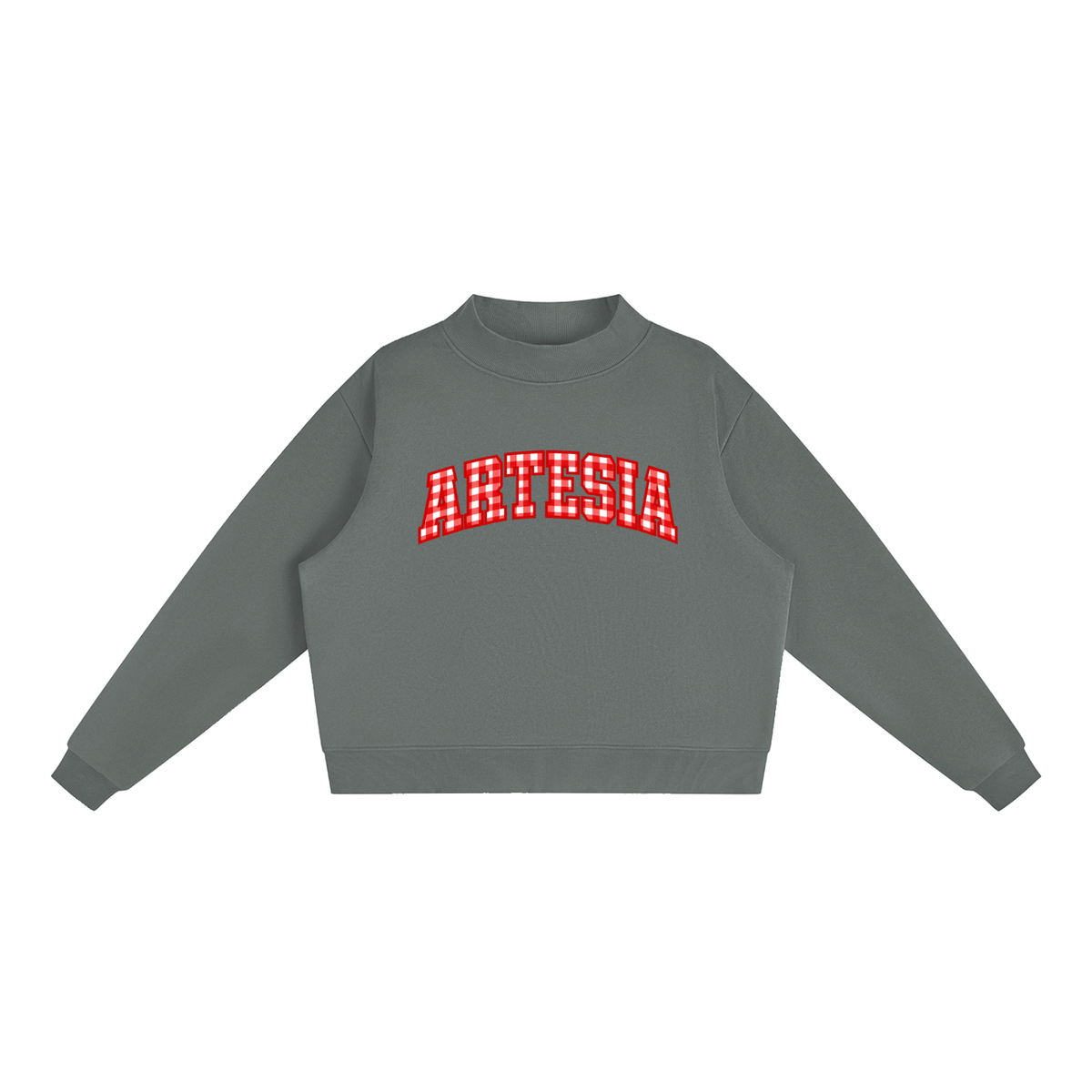 Gingham Artesia Essential Fleece Mock-Neck Crew Sweatshirt (printed)