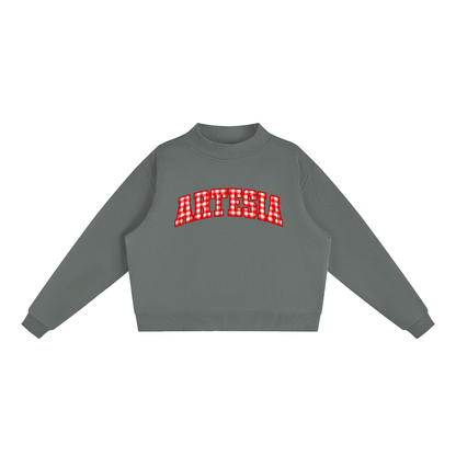 Gingham Artesia Essential Fleece Mock-Neck Crew Sweatshirt (printed)