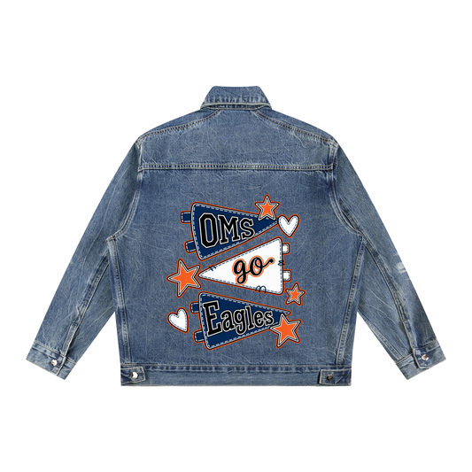 Lets Go Oakland Middle Vintage Wash Zip Up Denim Jacket