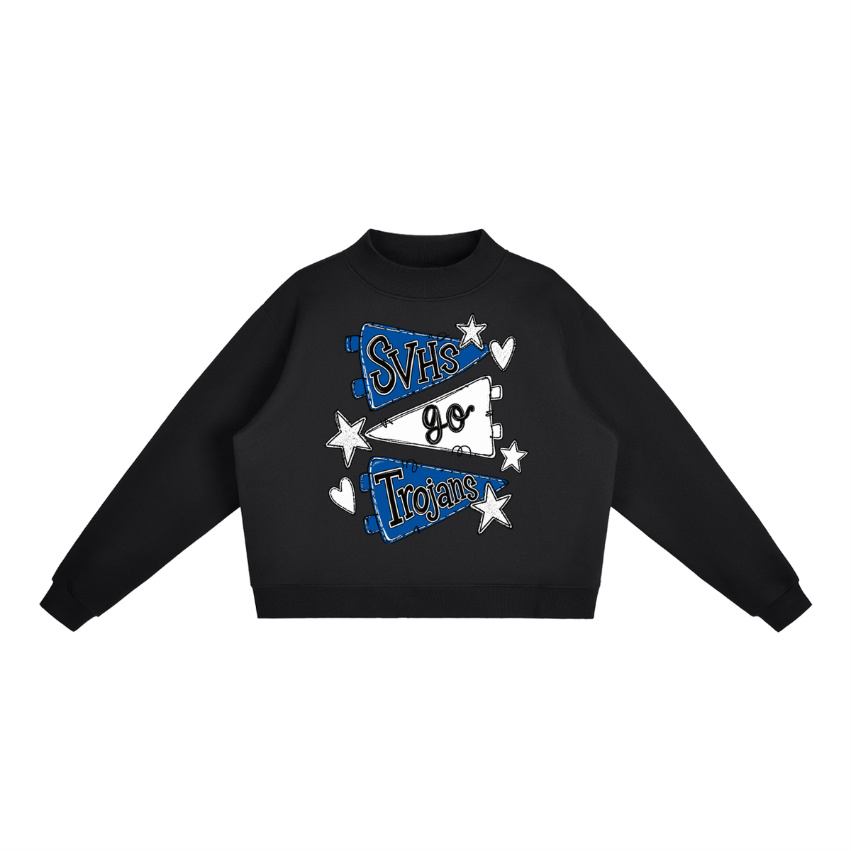 Basic 2 White Silver Valley Essential Fleece Mock-Neck Crew Sweatshirt (printed)