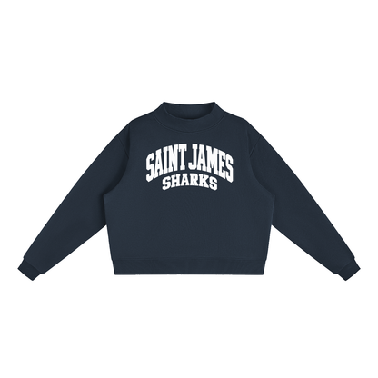 Basic 2 White Saint James Essential Fleece Mock-Neck Crew Sweatshirt (printed)