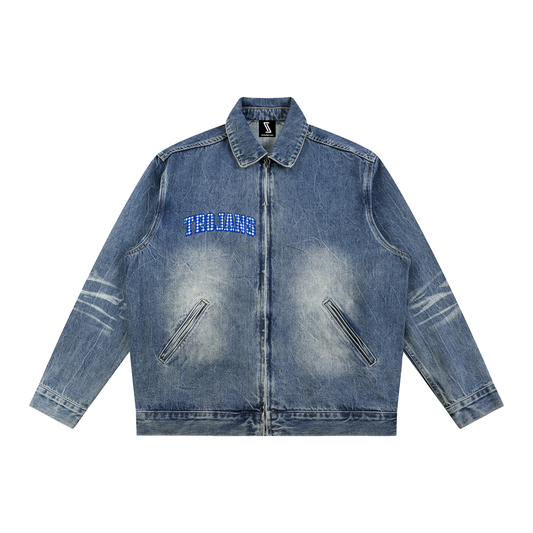 Basic 2 White Silver Valley Vintage Wash Zip Up Denim Jacket