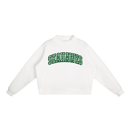 Gingham Seahawks Essential Fleece Mock-Neck Crew Sweatshirt (printed)