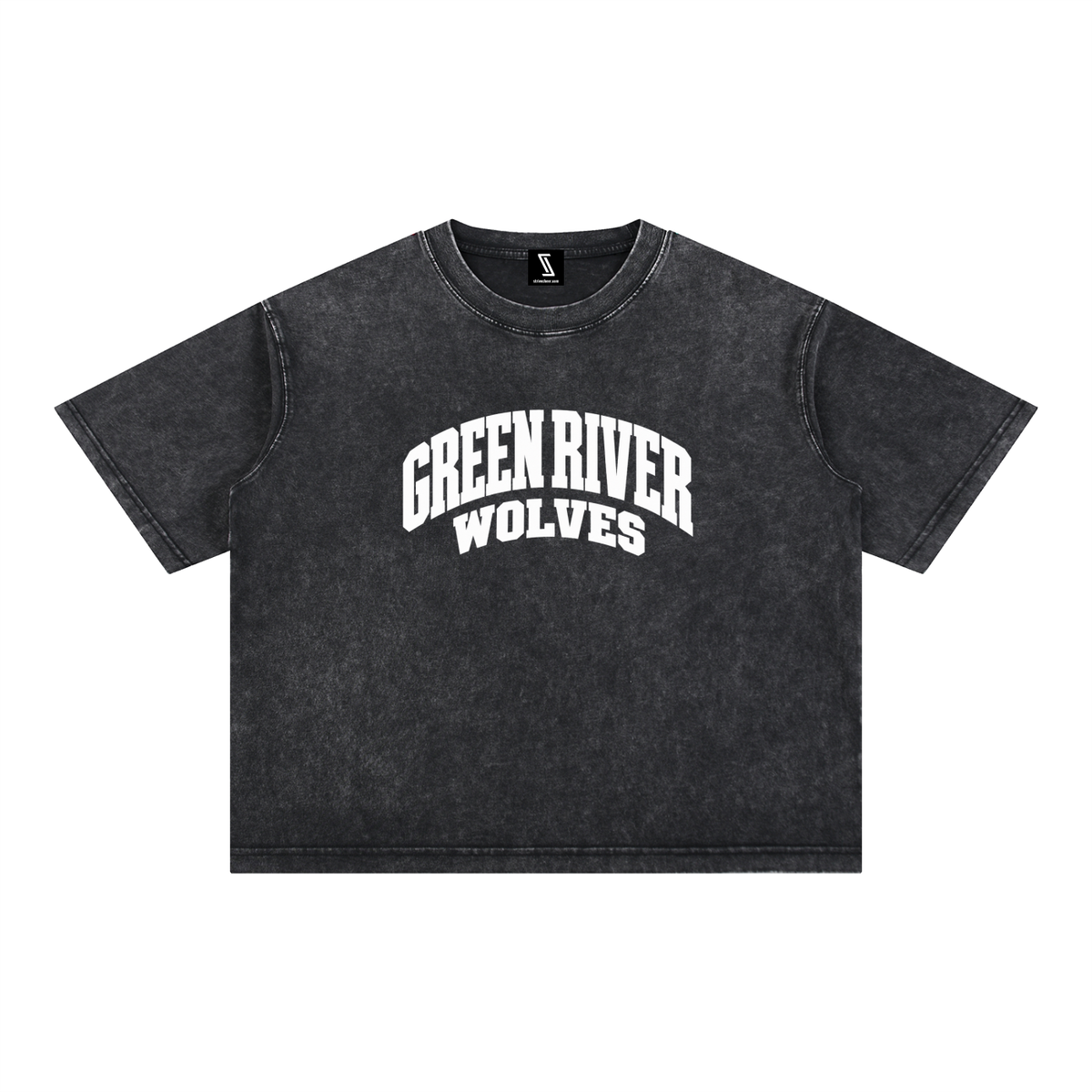 Basic 2 White Green River Mineral Wash Boxy Cotton T-Shirt