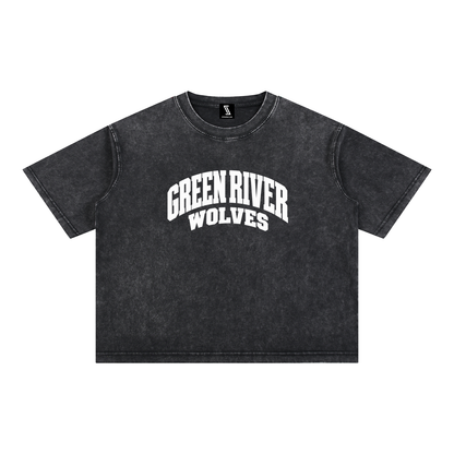Basic 2 White Green River Mineral Wash Boxy Cotton T-Shirt