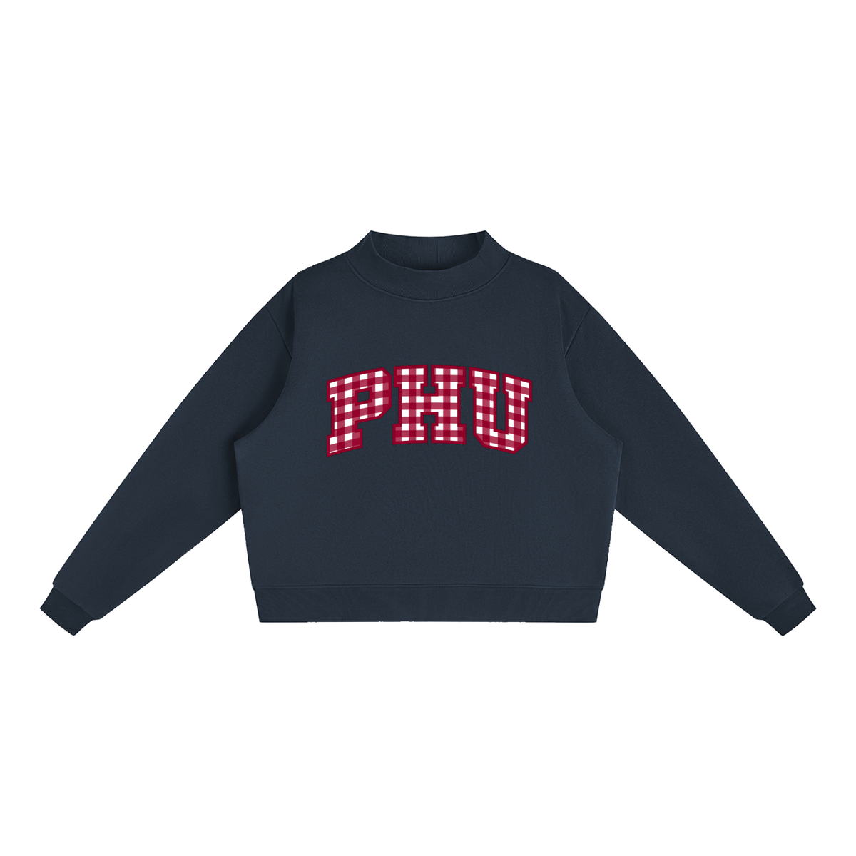 Gingham Palm Harbor Essential Fleece Mock-Neck Crew Sweatshirt (printed)
