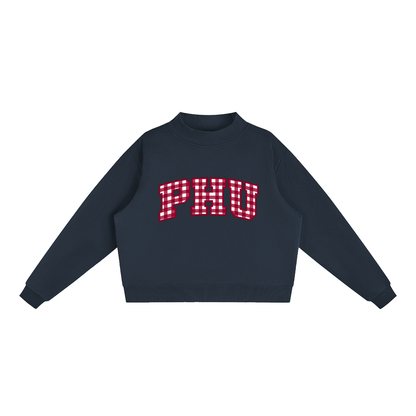 Gingham Palm Harbor Essential Fleece Mock-Neck Crew Sweatshirt (printed)