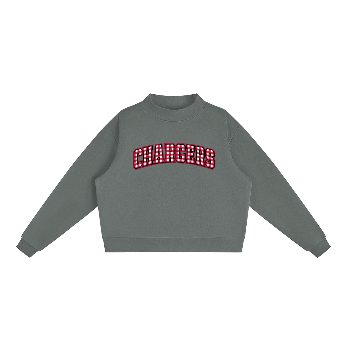 Gingham Chatfield Essential Fleece Mock-Neck Crew Sweatshirt (printed)