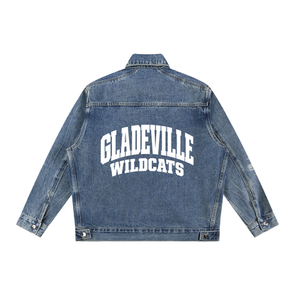 Basic 2 White Gladeville Vintage Wash Zip Up Denim Jacket