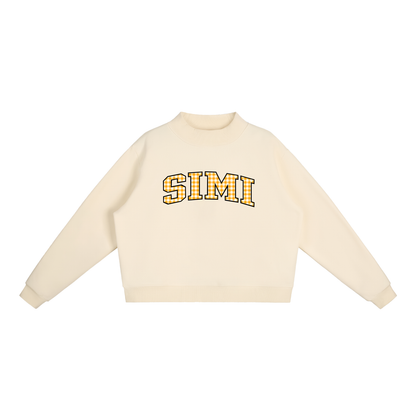 Gingham Simi Valley Essential Fleece Mock-Neck Crew Sweatshirt