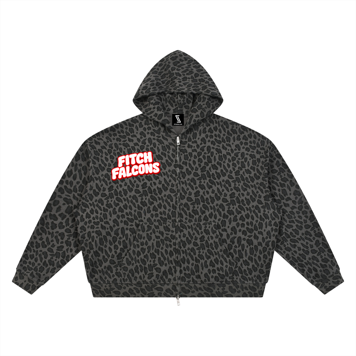 Unisex Leopard Print Waffle Full Zip Hoodie