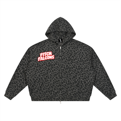 Unisex Leopard Print Waffle Full Zip Hoodie