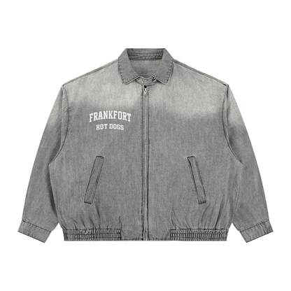 Unisex Vintage Wash Full-Zip Denim Jacket