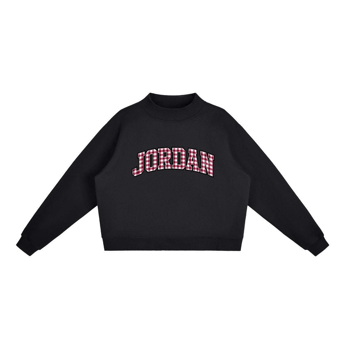 Gingham Jordan Essential Fleece Mock-Neck Crew Sweatshirt (printed)