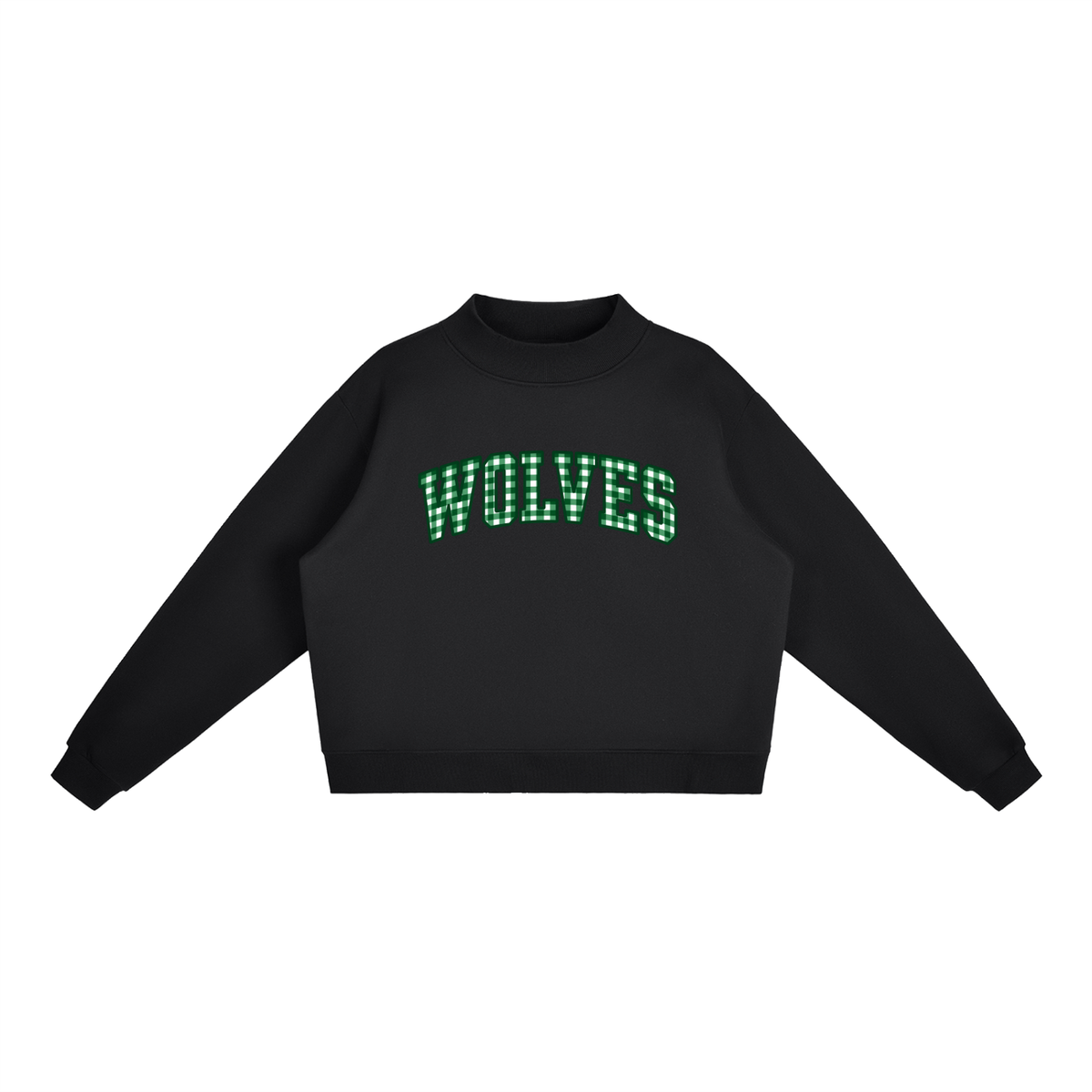 Gingham Green River Essential Fleece Mock-Neck Crew Sweatshirt (printed)