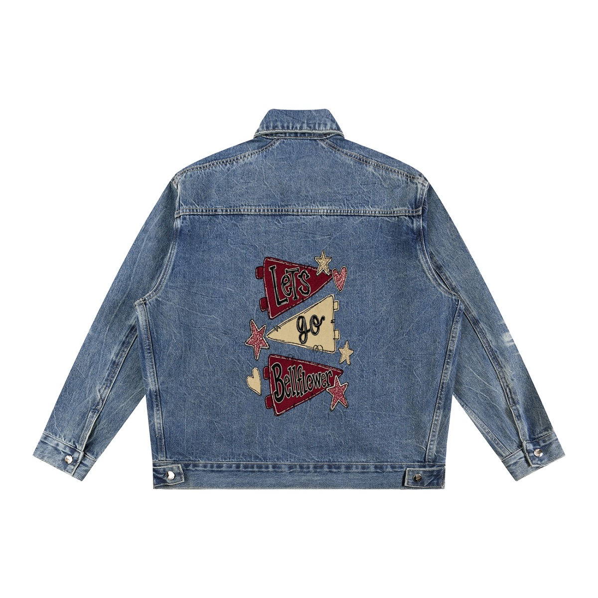 Lets Go Bellflower Vintage Wash Zip Up Denim Jacket