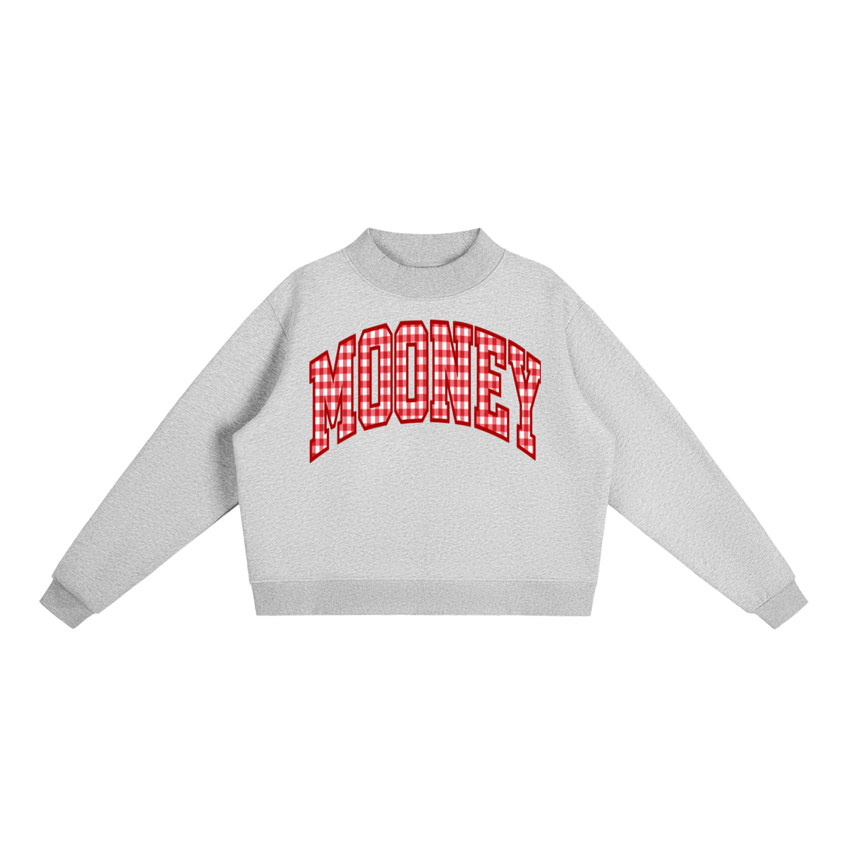 Gingham Cardinal Mooney Essential Fleece Mock-Neck Crew Sweatshirt