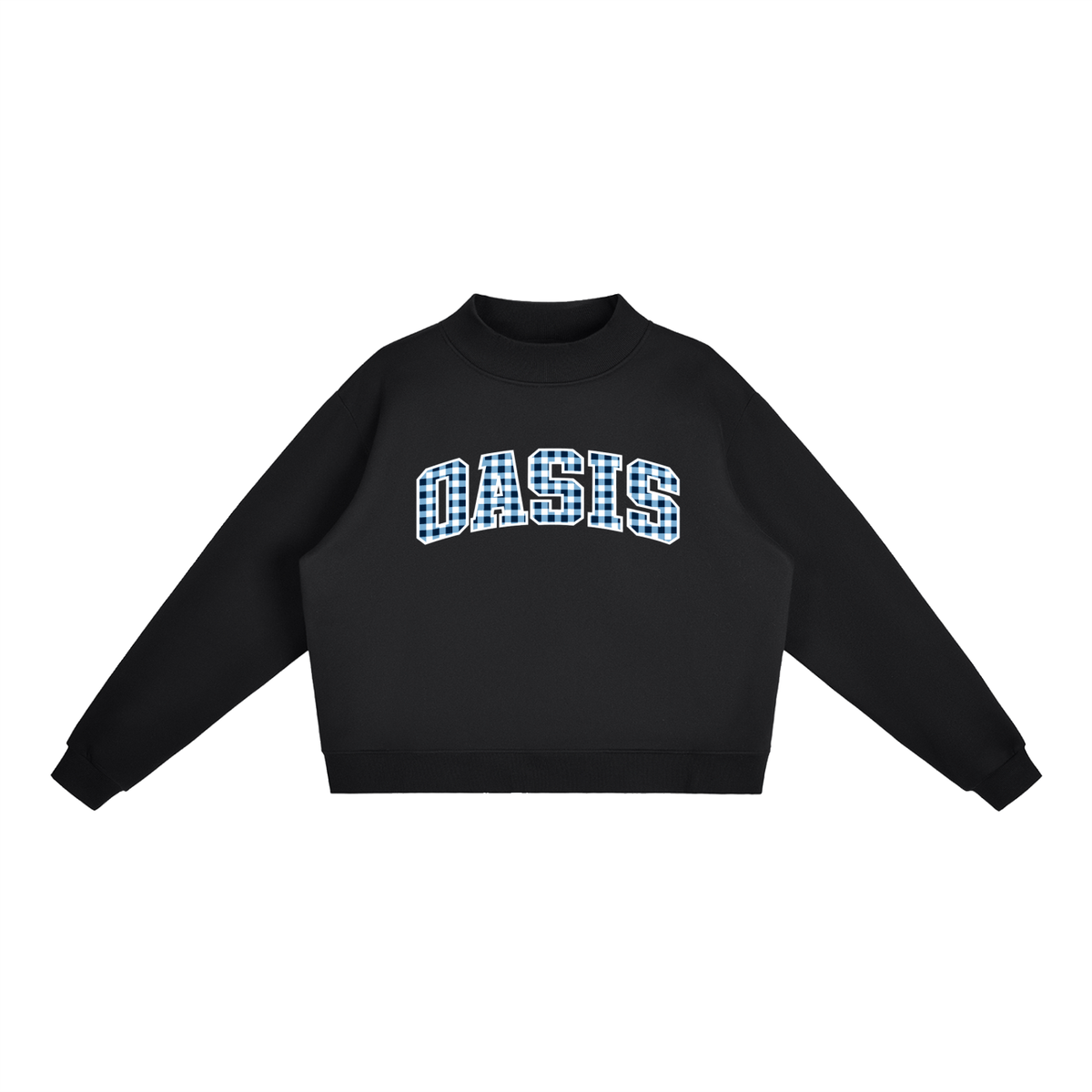 Gingham Oasis Essential Fleece Mock-Neck Crew Sweatshirt