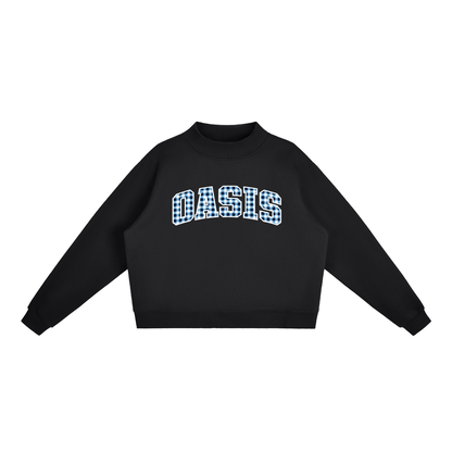 Gingham Oasis Essential Fleece Mock-Neck Crew Sweatshirt