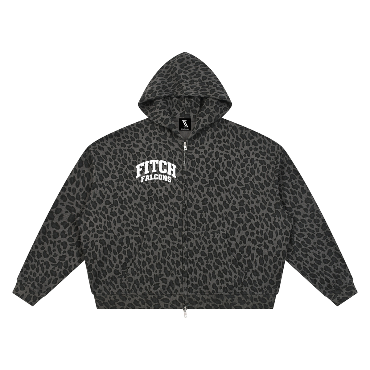 FICTH Unisex Leopard Print Waffle Full Zip Hoodie