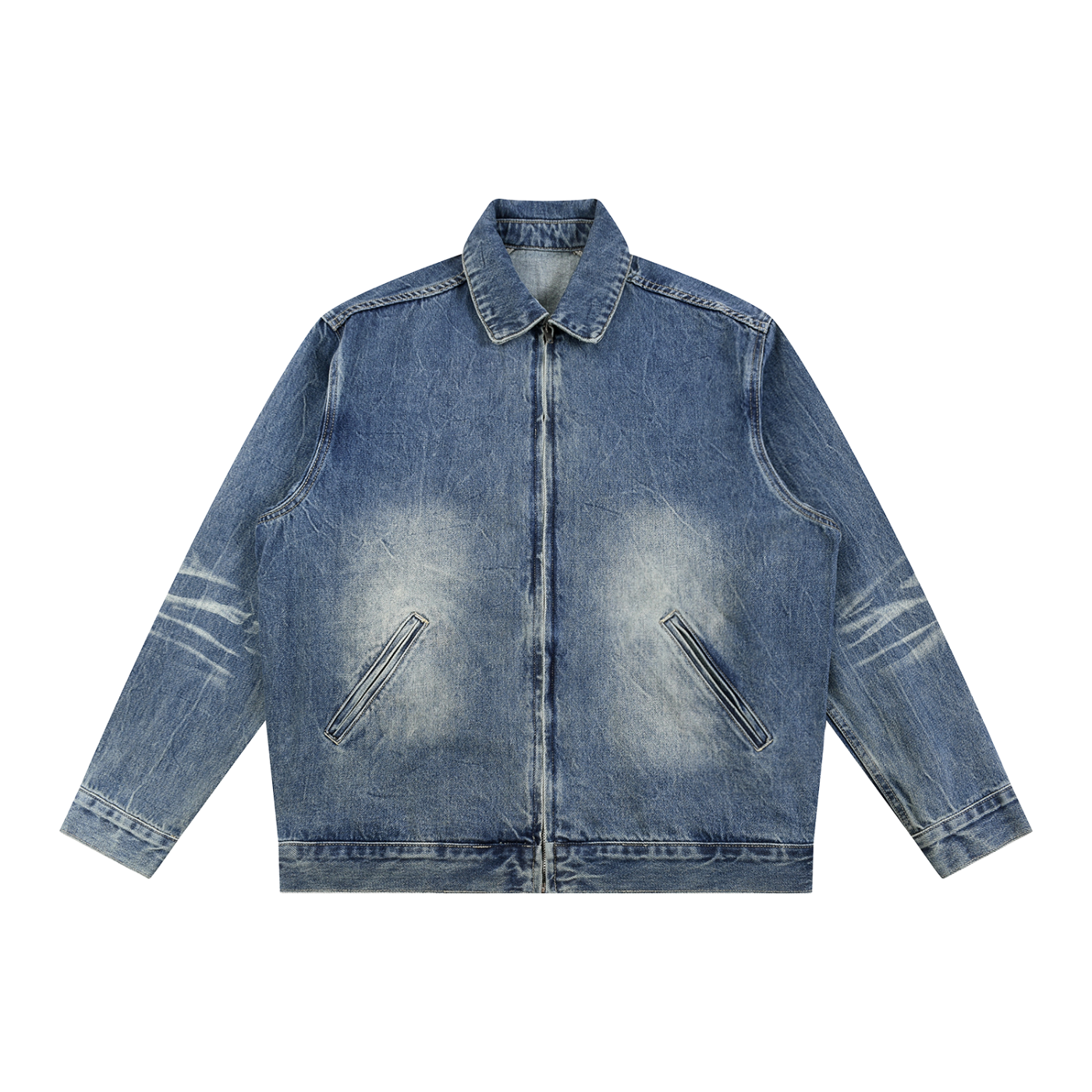 Basic 2 White Gunter Vintage Wash Zip Up Denim Jacket