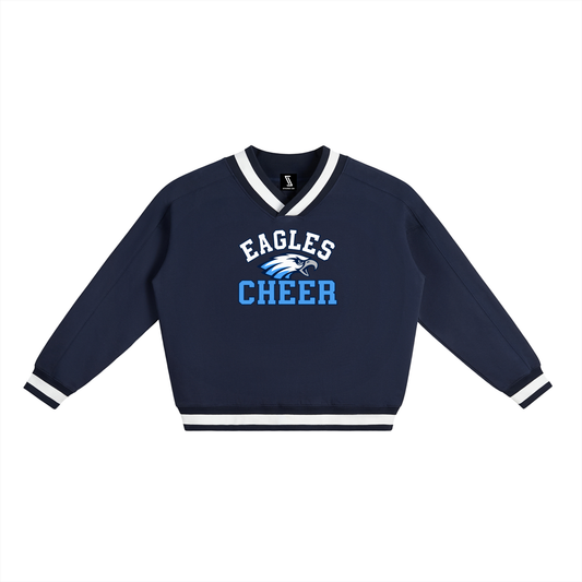 V-Neck Contrast Collar Boxy Sweatshirt