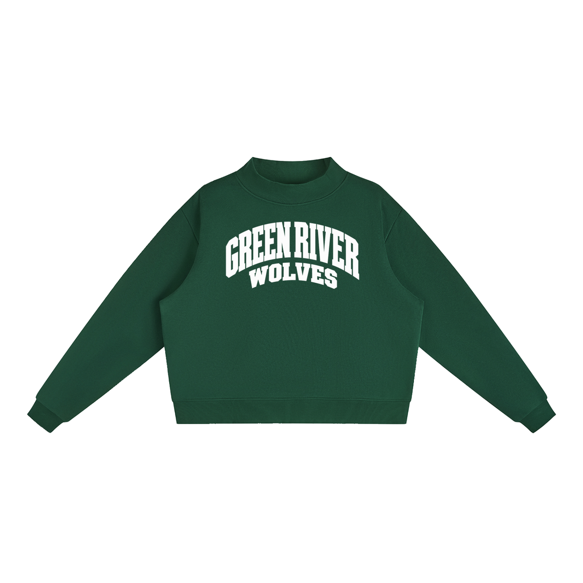 Basic 2 White Green River Essential Fleece Mock-Neck Crew Sweatshirt (printed)