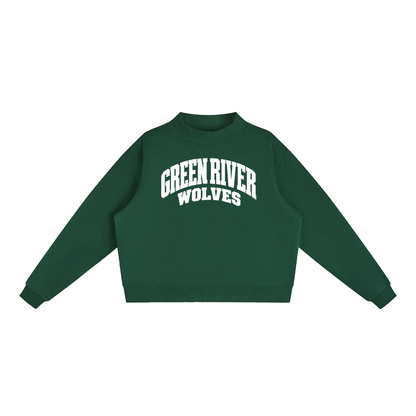 Basic 2 White Green River Essential Fleece Mock-Neck Crew Sweatshirt (printed)