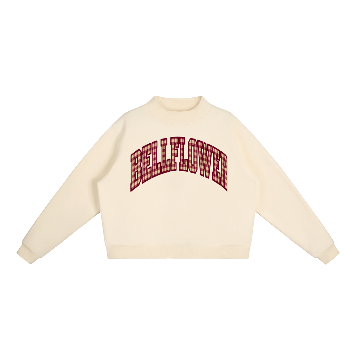 Gingham Bellflower Essential Fleece Mock-Neck Crew Sweatshirt