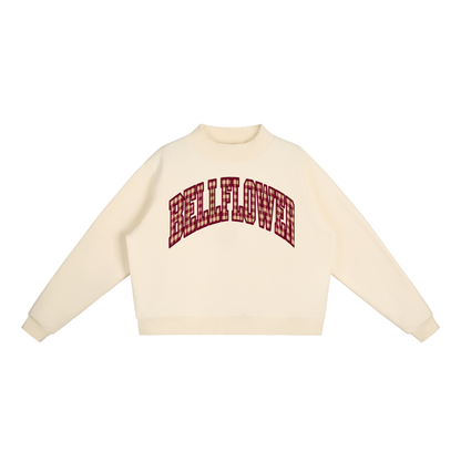 Gingham Bellflower Essential Fleece Mock-Neck Crew Sweatshirt